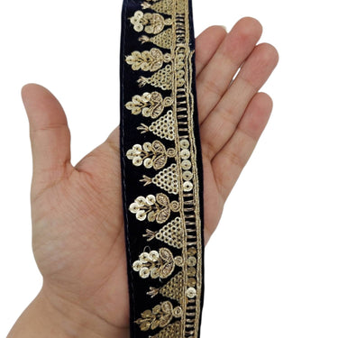 Floral Embroidered Velvet Fabric Sequins Trim Indian Sari Border, Sequin Trimming, Sequinned Lace
